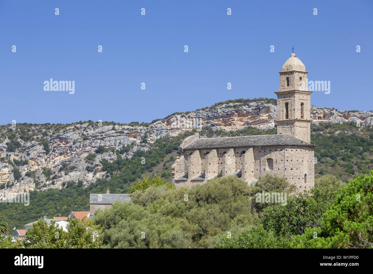 Kirche in Patrimonio, Korsika, Südfrankreich, Frankreich, Südeuropa Stockfoto