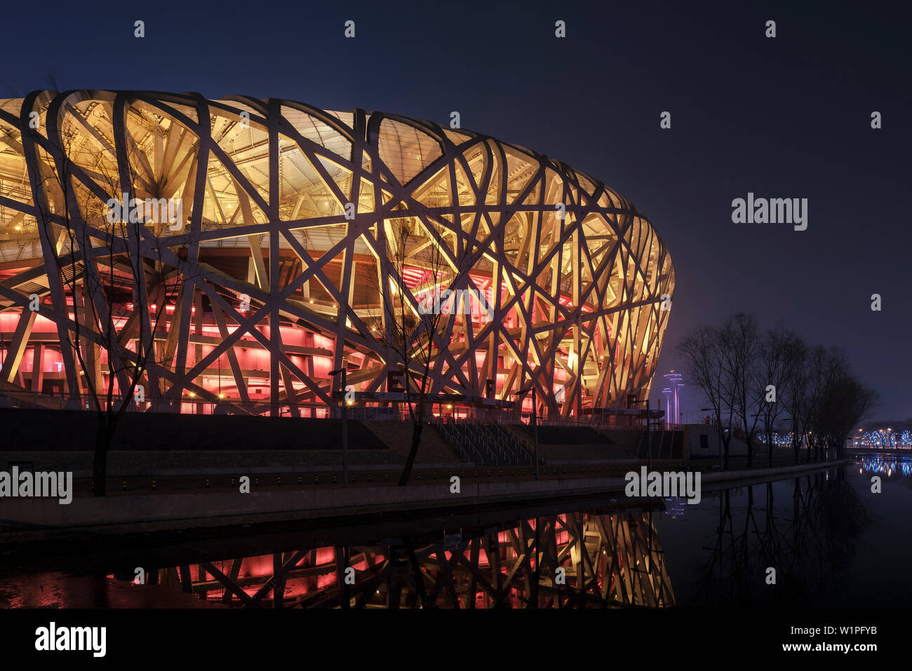 Detail der Bau der so genannten Bird's Nest von Herzog & de Meuron, National Stadium, Olympic Green, Peking, China, Asien Stockfoto