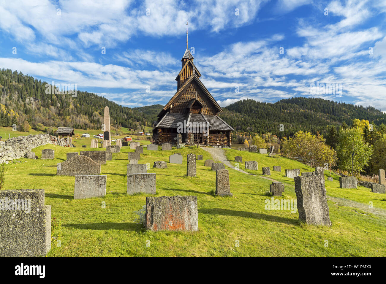 Die Stabkirche von Eidsborg, Telemark, Østlandet, Südnorwegen, Norwegen, Skandinavien, Nordeuropa, Europa Stockfoto