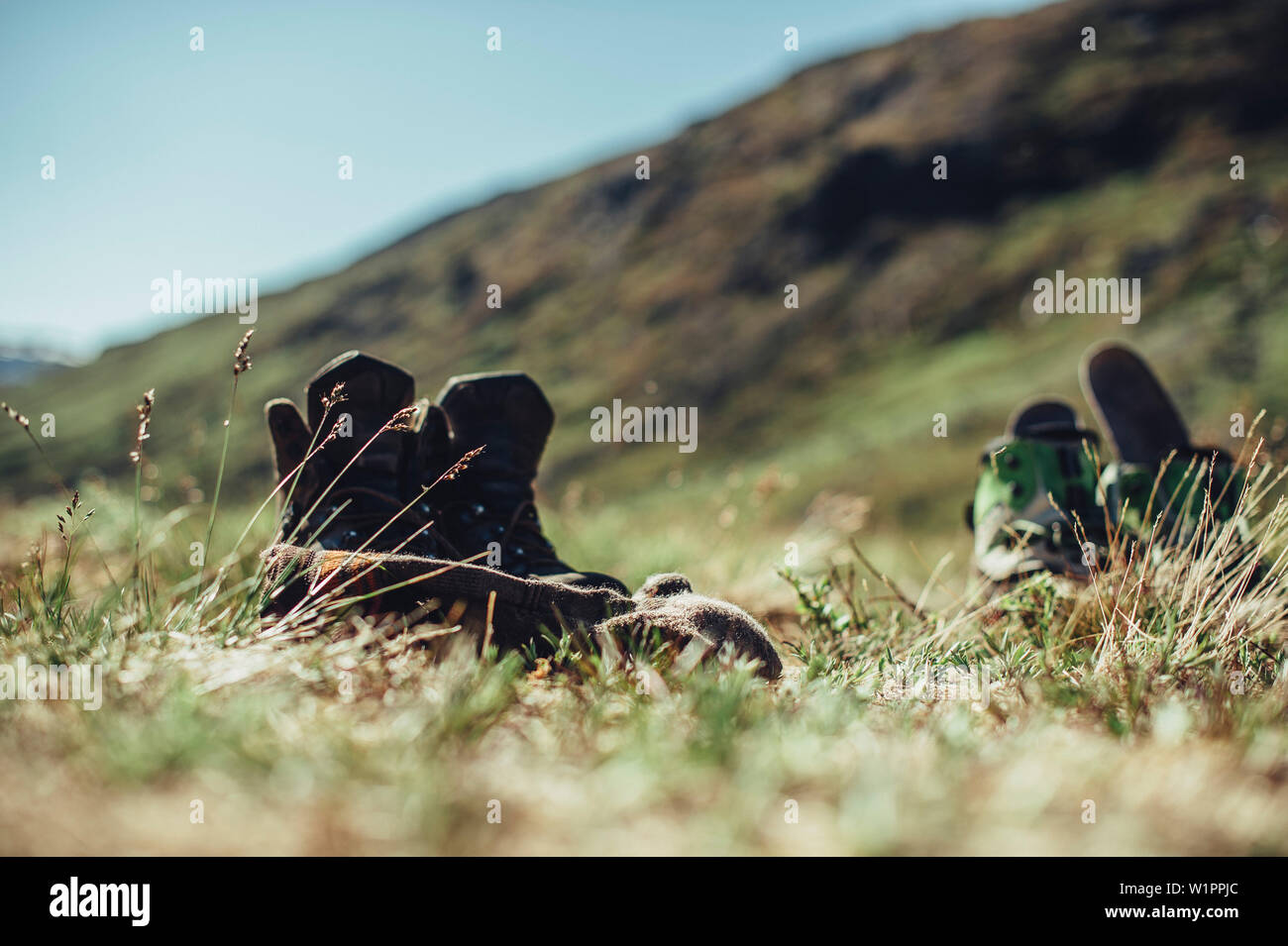 Schuhe auf einem Feld in Grönland, Grönland, Arktis. Stockfoto