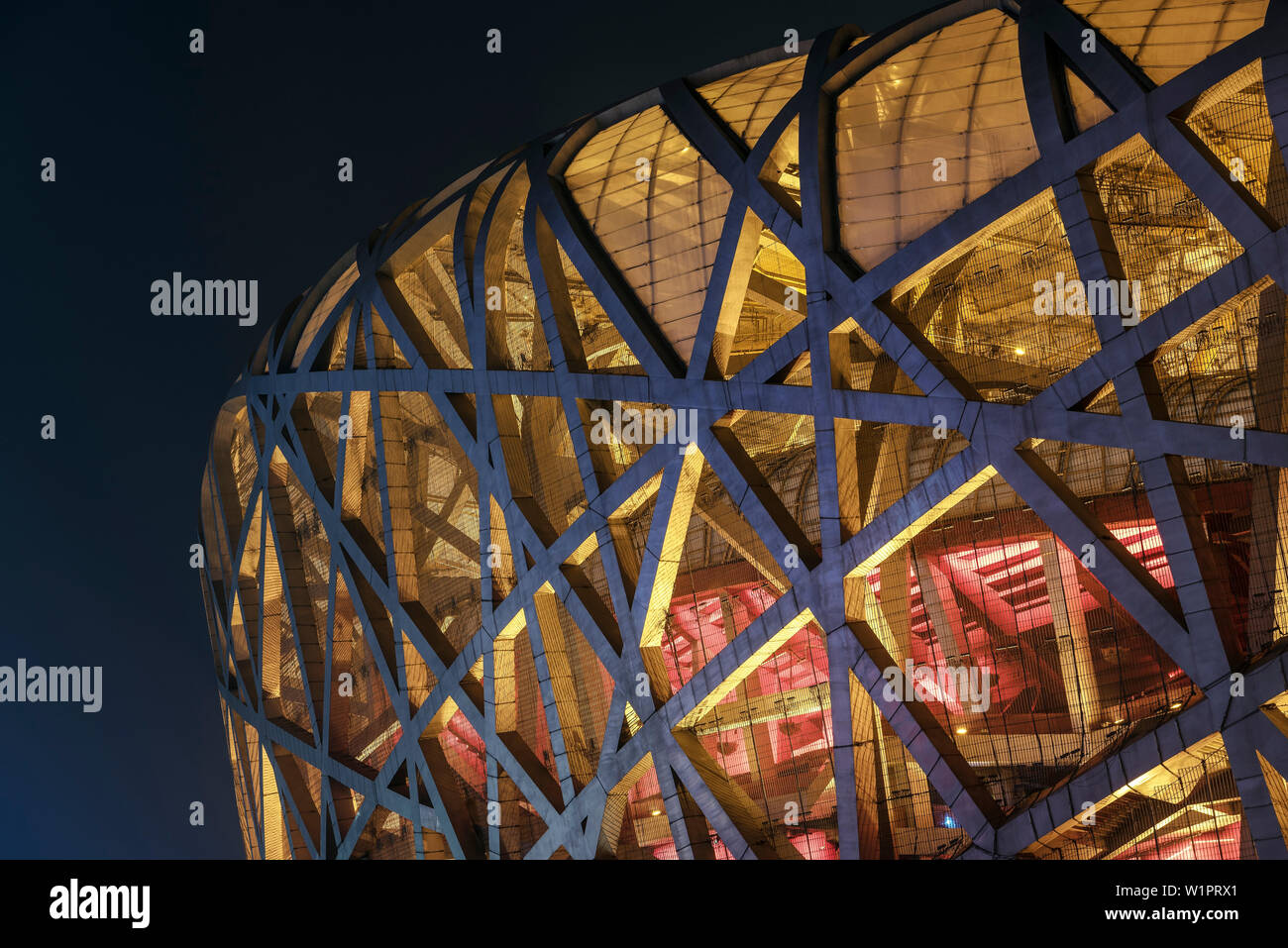Detail der Bau der so genannten Bird's Nest von Herzog & de Meuron, National Stadium, Olympic Green, Peking, China, Asien Stockfoto