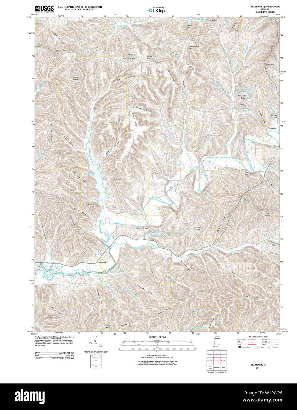 USGS TOPO Karte Indiana in Belmont 20111012 TM Wiederherstellung Stockfoto