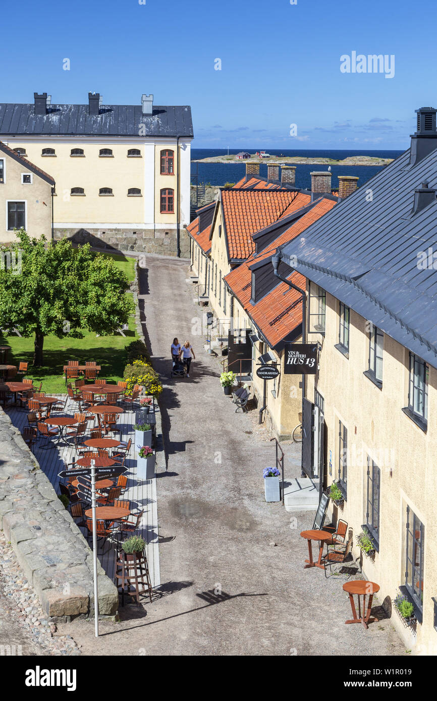 Häuser in der Festung Varberg, Halland, Schweden, Schweden, Skandinavien, Nordeuropa, Europa Stockfoto