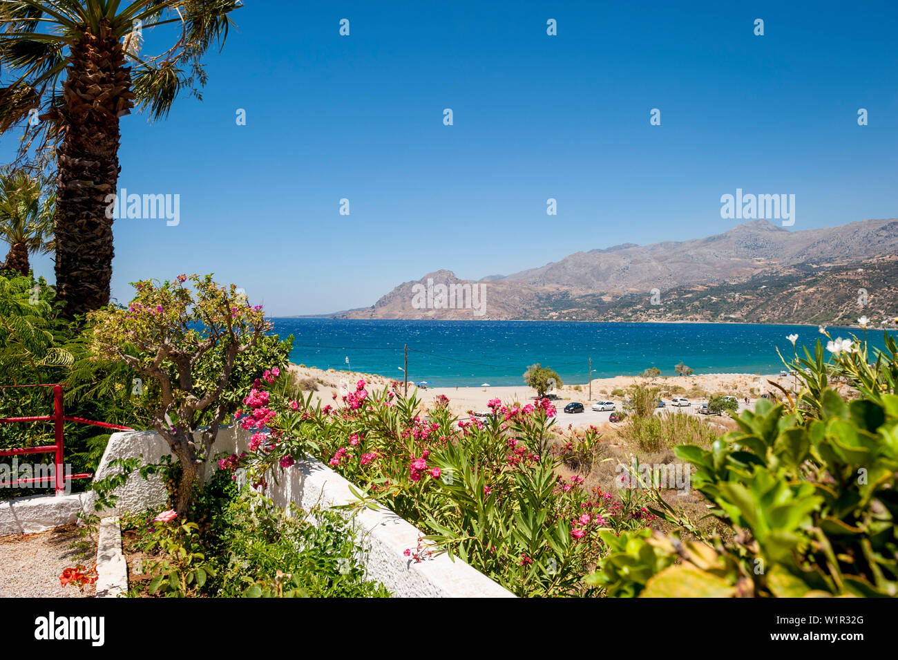 Küstenlandschaft mit Blick auf das Meer und den Strand, Plakias, Kreta, Griechenland, Europa Stockfoto