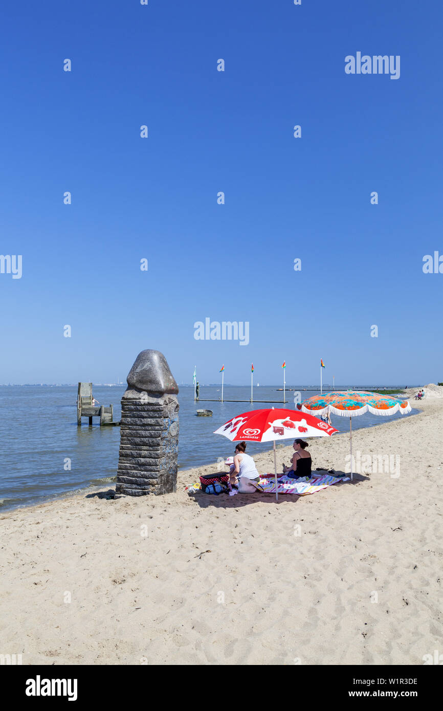 Strand der Jade Bay in Dangast im Nationalpark Wattenmeer Niedersachsen, Varel, Ostfriesland, Friesland, Niedersachsen, Norddeutschland, Germa Stockfoto