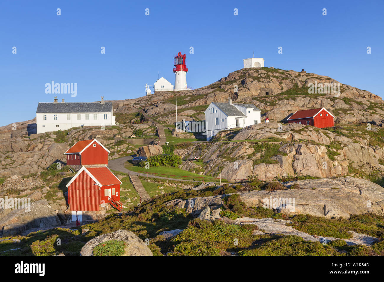Leuchtturm Lindesnes Fyr am Kap Lidesnes, Skagerrak, Nordsee, Vest-Agder, Sorlandet, Südnorwegen, Norwegen, Skandinavien, Nordeuropa, E Stockfoto