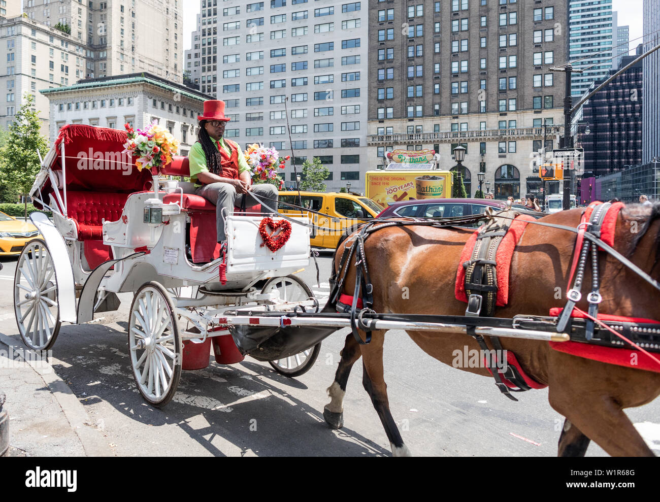 Pferd und Wagen im Central Park in New York USA Stockfoto