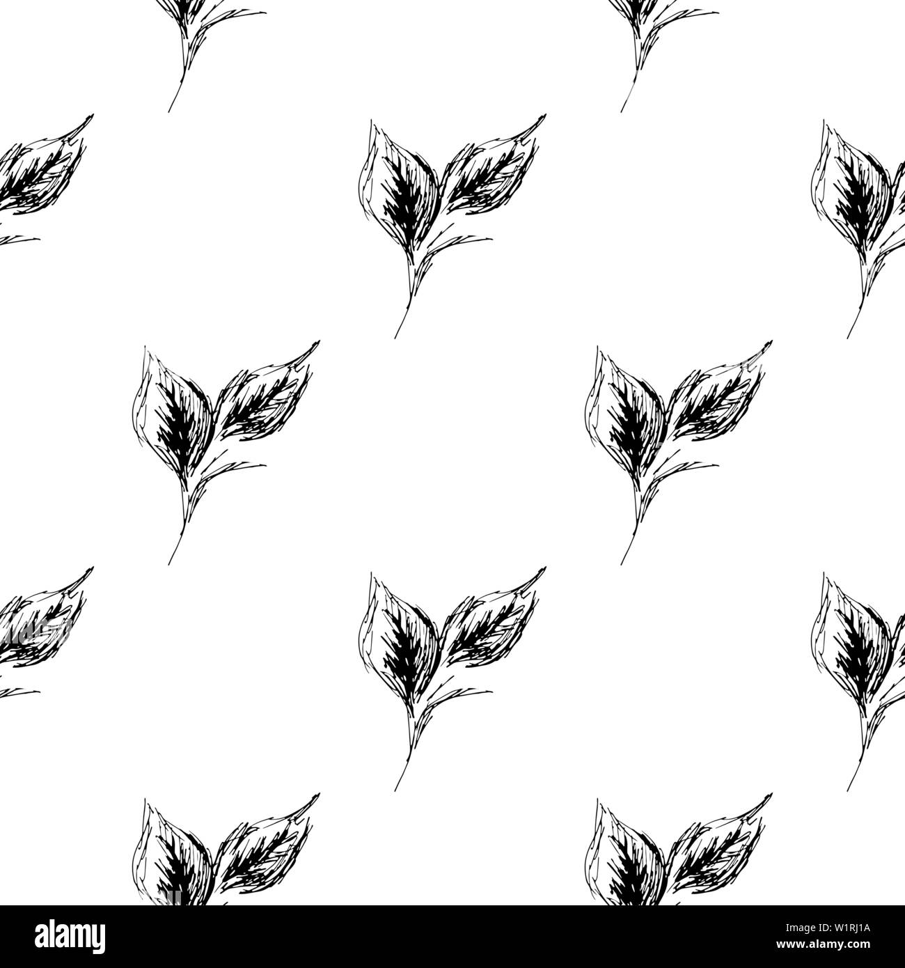 Umrisse doodle nahtlose Blätter in Line Art Stil auf weißem Hintergrund. Umrisse floral nahtlose Muster. Nettes einfaches Design. Hand gezeichneten Stil Muster. V Stock Vektor