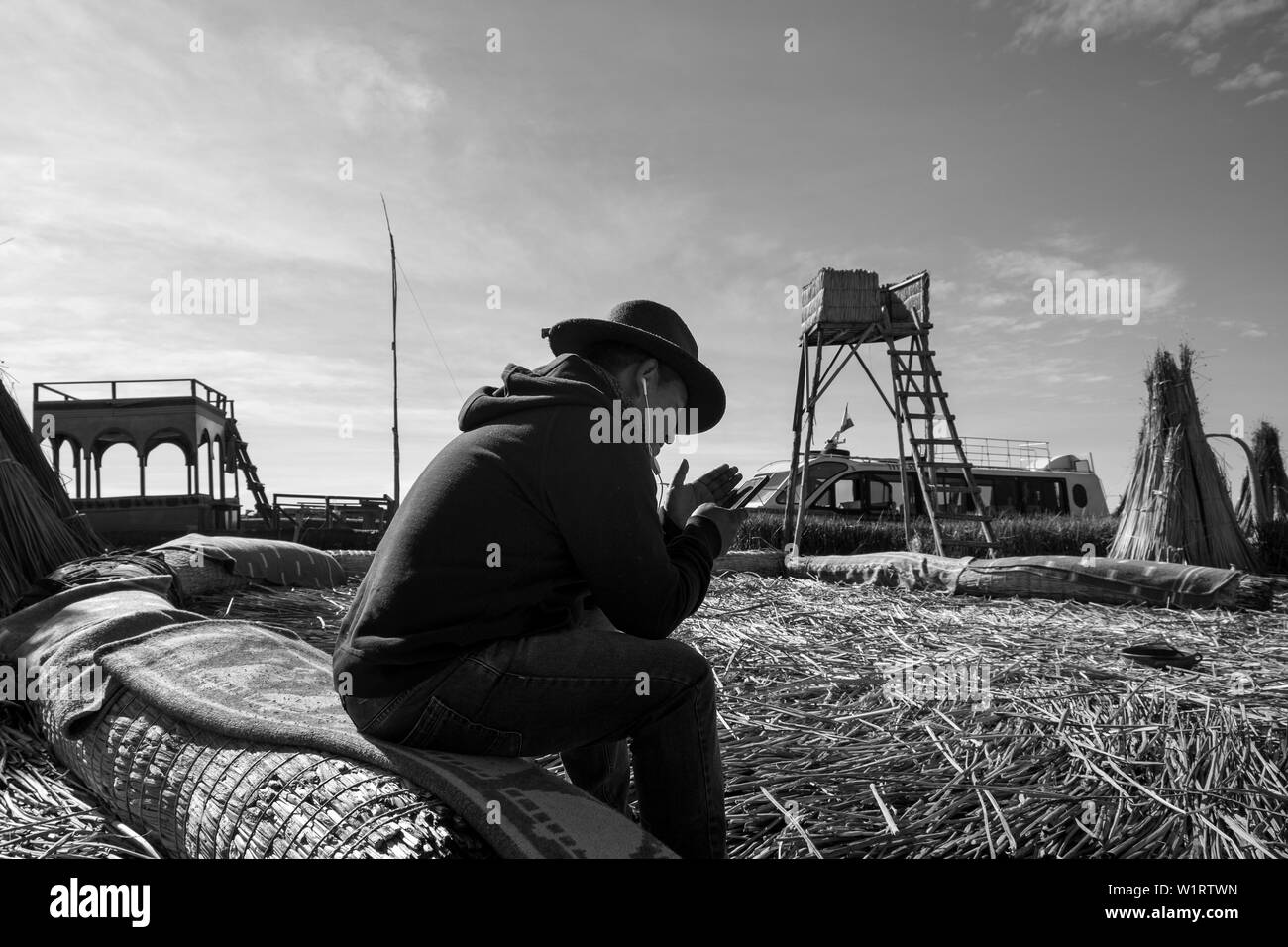 Peru, Titicacasee, Uros Inseln Stockfoto