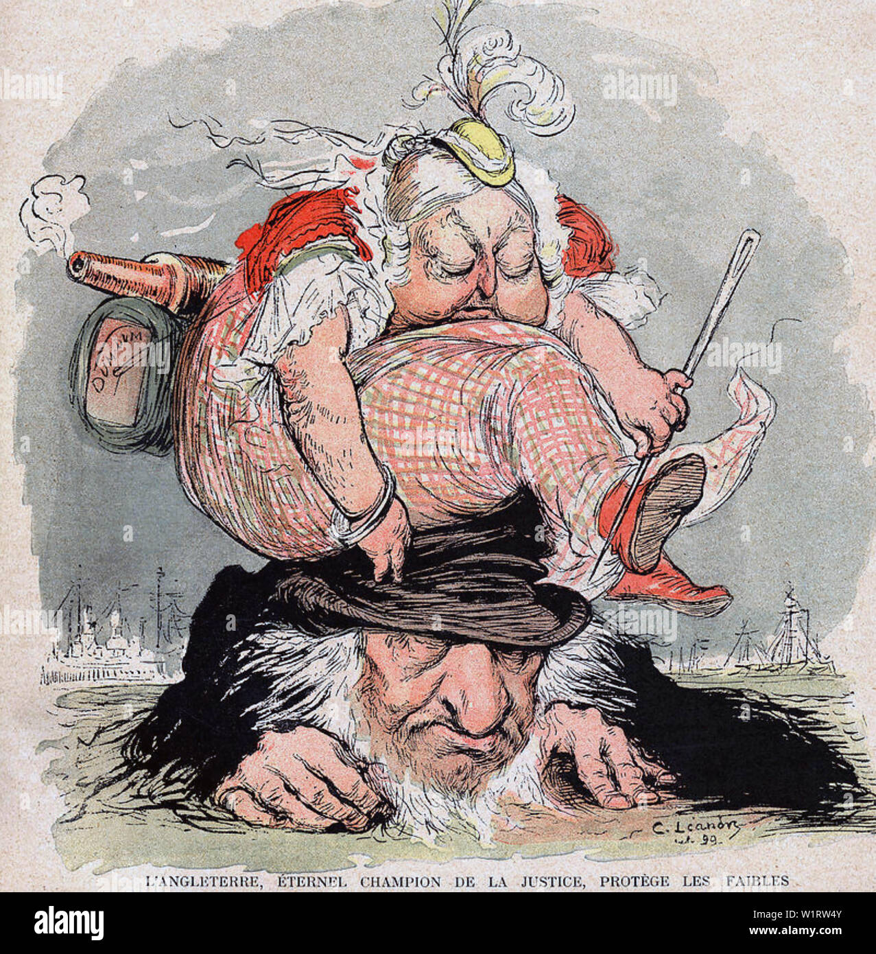 Burenkrieg einen französischen Trickfilm über 1901 persifliert Queen Victoria dominierenden Paul Kruger und Durchführung einer wird markierter Fall dum dumm (Bullets) Stockfoto