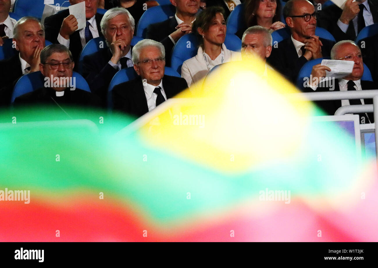 San Paolo Stadion, Neapel, Italien. 3. Juli 2019. 30 Universidade Leichtathletik Wettbewerb; Öffnung Zeremonien; Präsident der Repubblica Italiana Sergio Mattarella Credit: Aktion plus Sport/Alamy leben Nachrichten Stockfoto