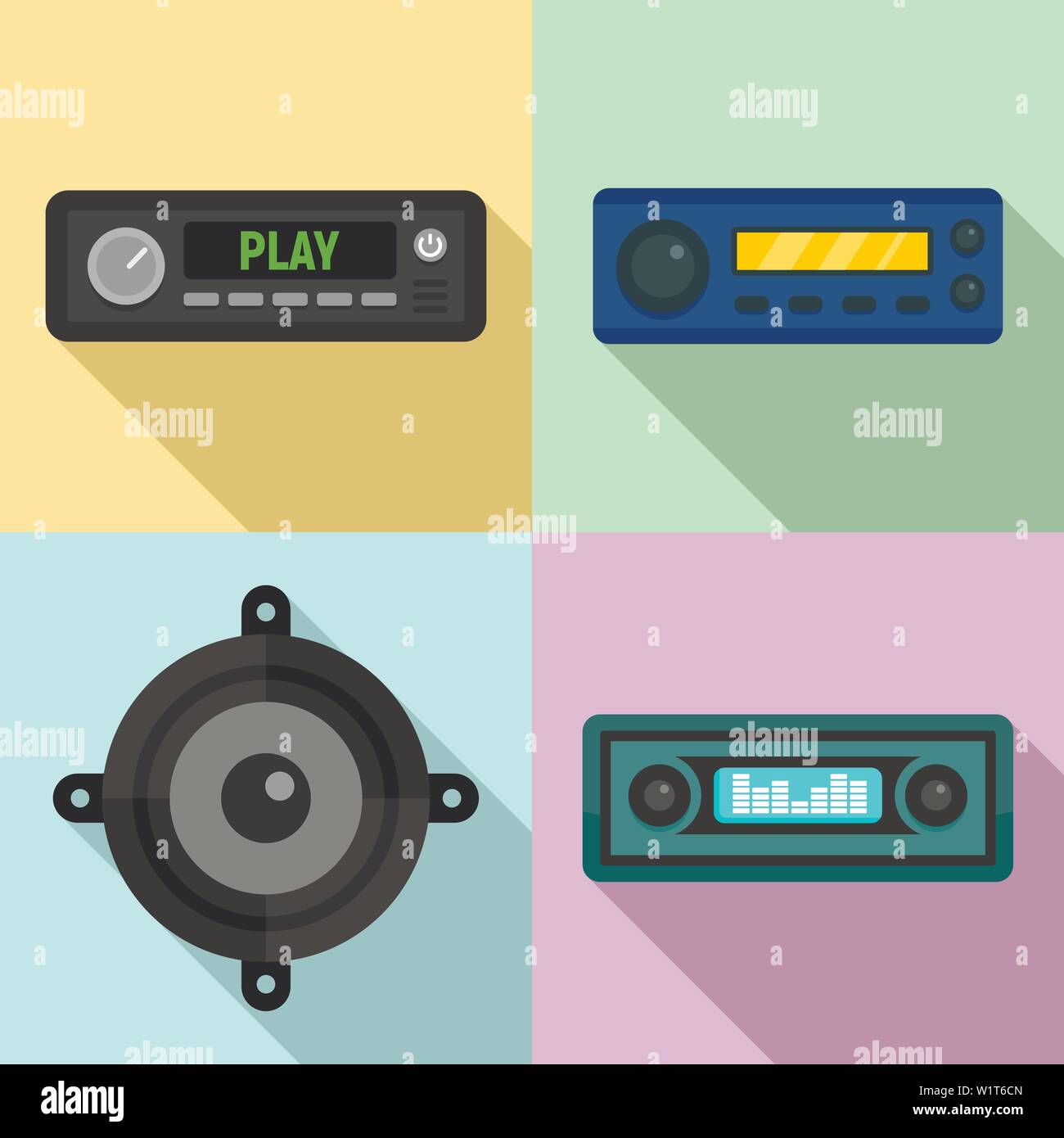 Auto Audio Symbole gesetzt. Flache Satz von Car Audio Vector Icons für Web Design Stock Vektor