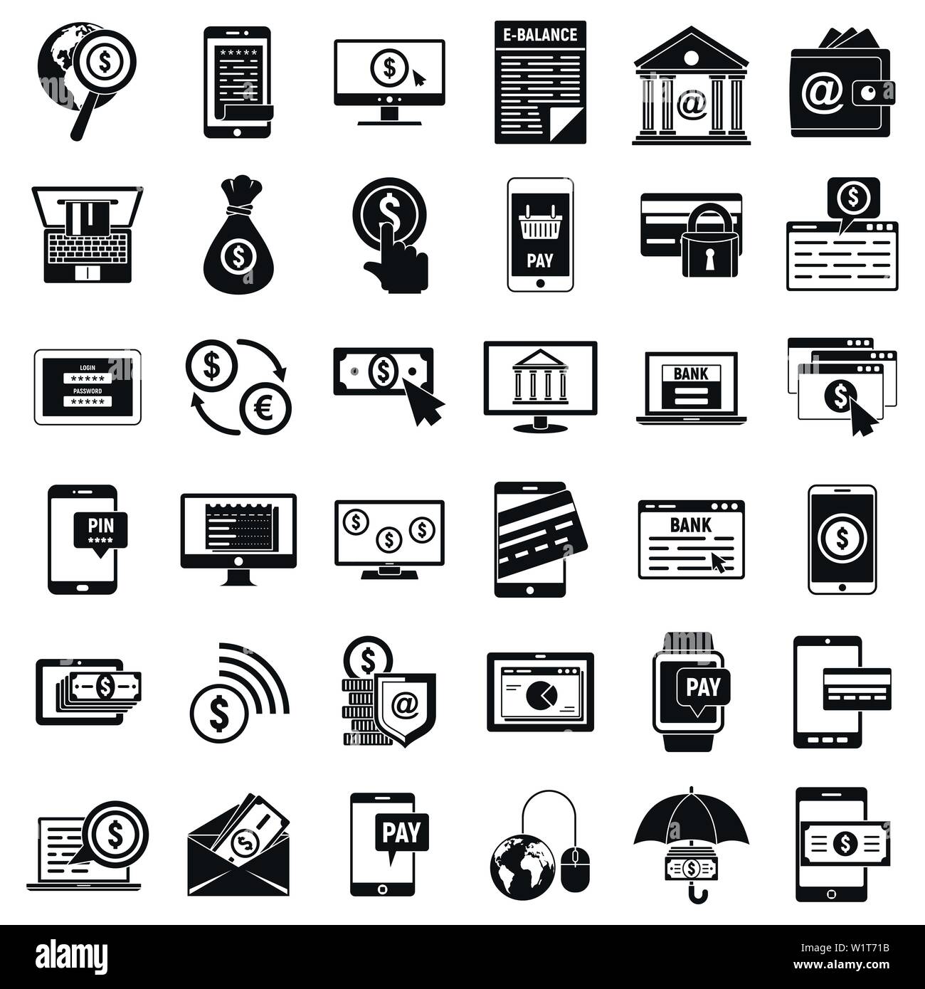 Geld Internet banking Symbole gesetzt. Einfaches Geld Internet banking Vector Icons für Web Design auf weißem Hintergrund Stock Vektor