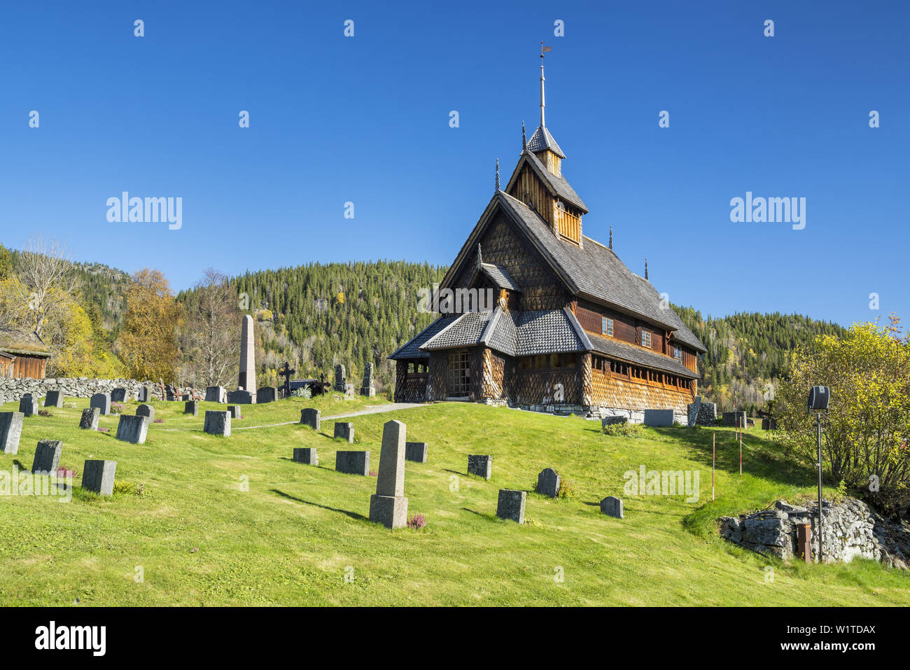 Die Stabkirche von Eidsborg, Telemark, Østlandet, Südnorwegen, Norwegen, Skandinavien, Nordeuropa, Europa Stockfoto