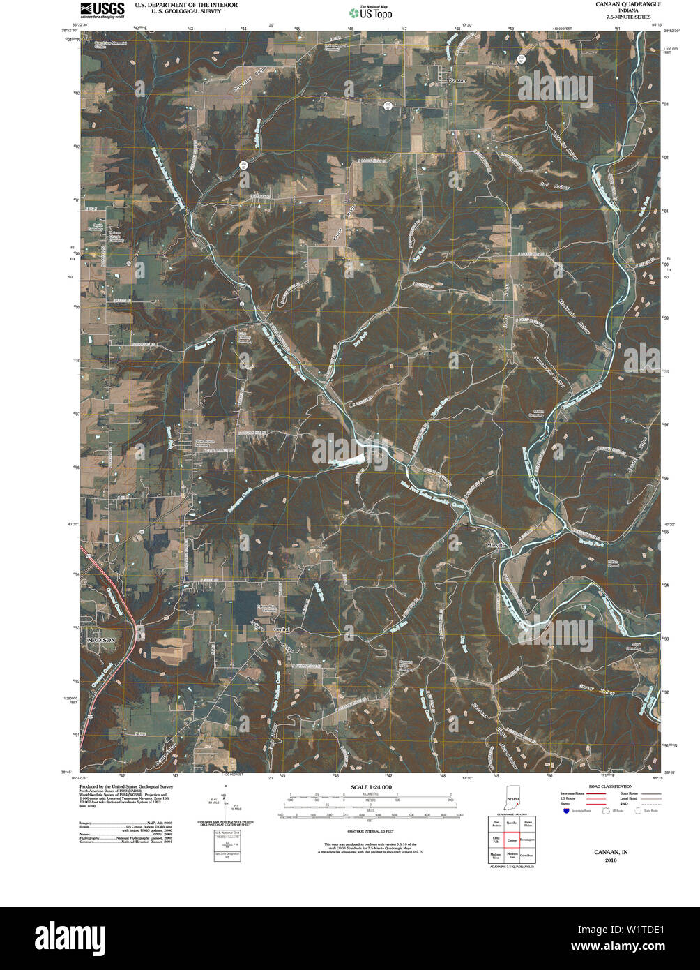 USGS TOPO Karte Indiana in Kanaan 20100525 TM Wiederherstellung Stockfoto