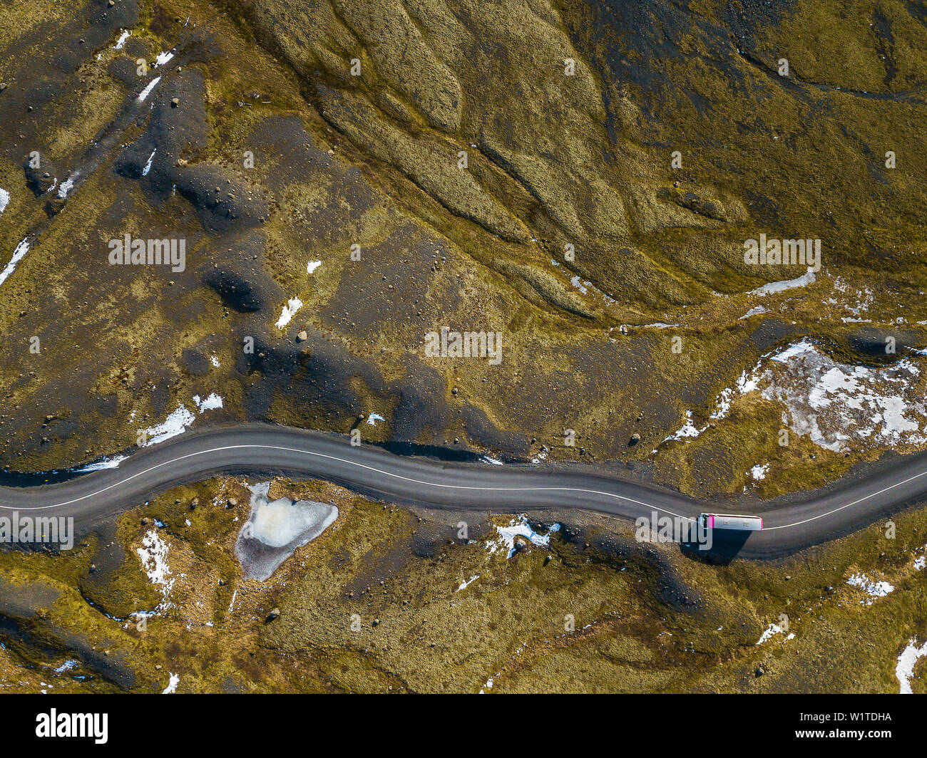 Kurvenreiche Straße von Vögel - Augen blick, Solheimajokull, Southcoast, Island Stockfoto