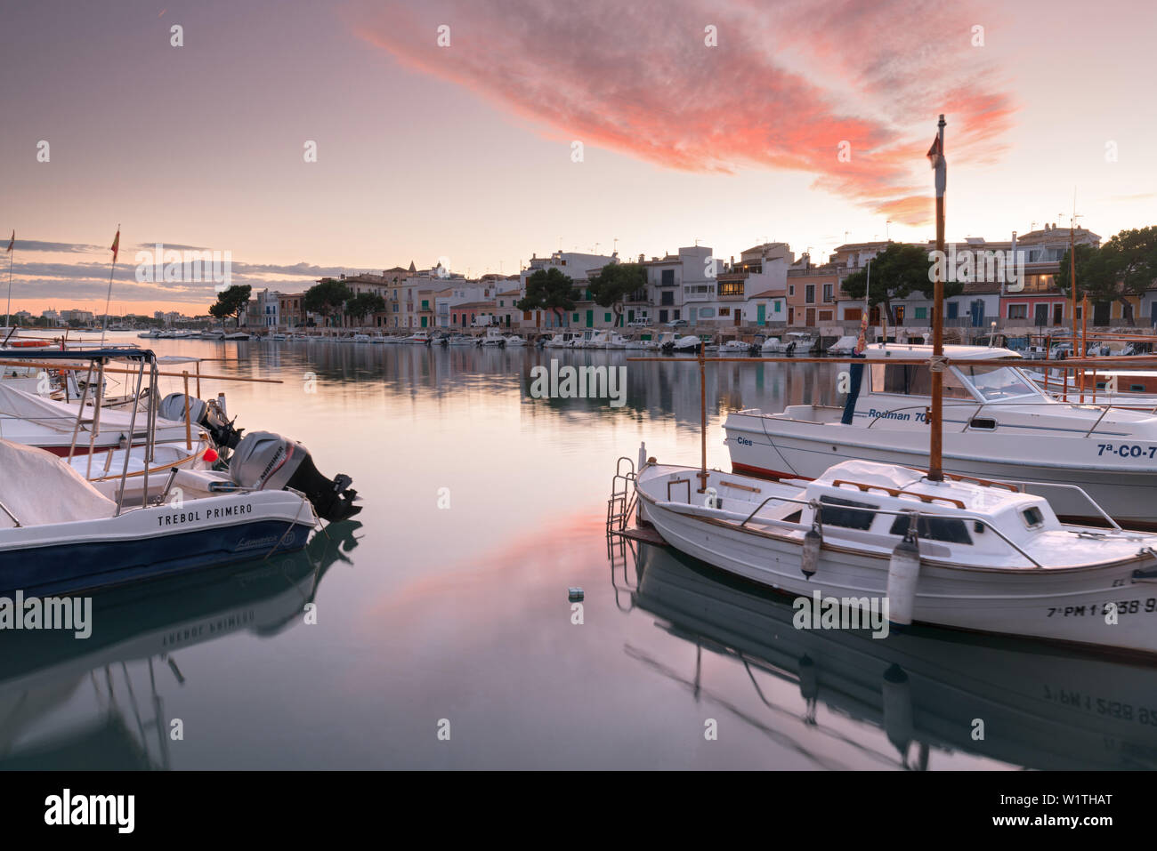 Hafen, Porto Colom, Mallorca, Balearen, Spanien Stockfoto