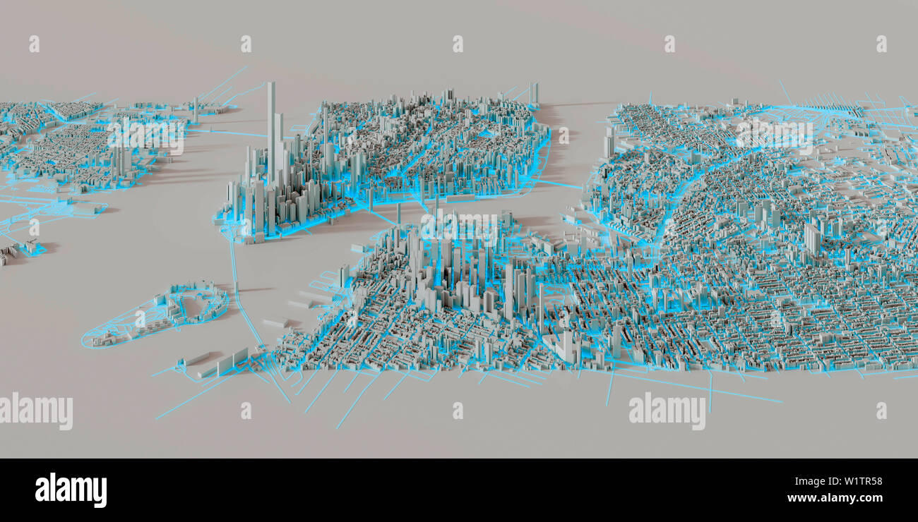 Techno Mega City; städtische und futuristische Technologie Konzepte, original 3D-Rendering Stockfoto
