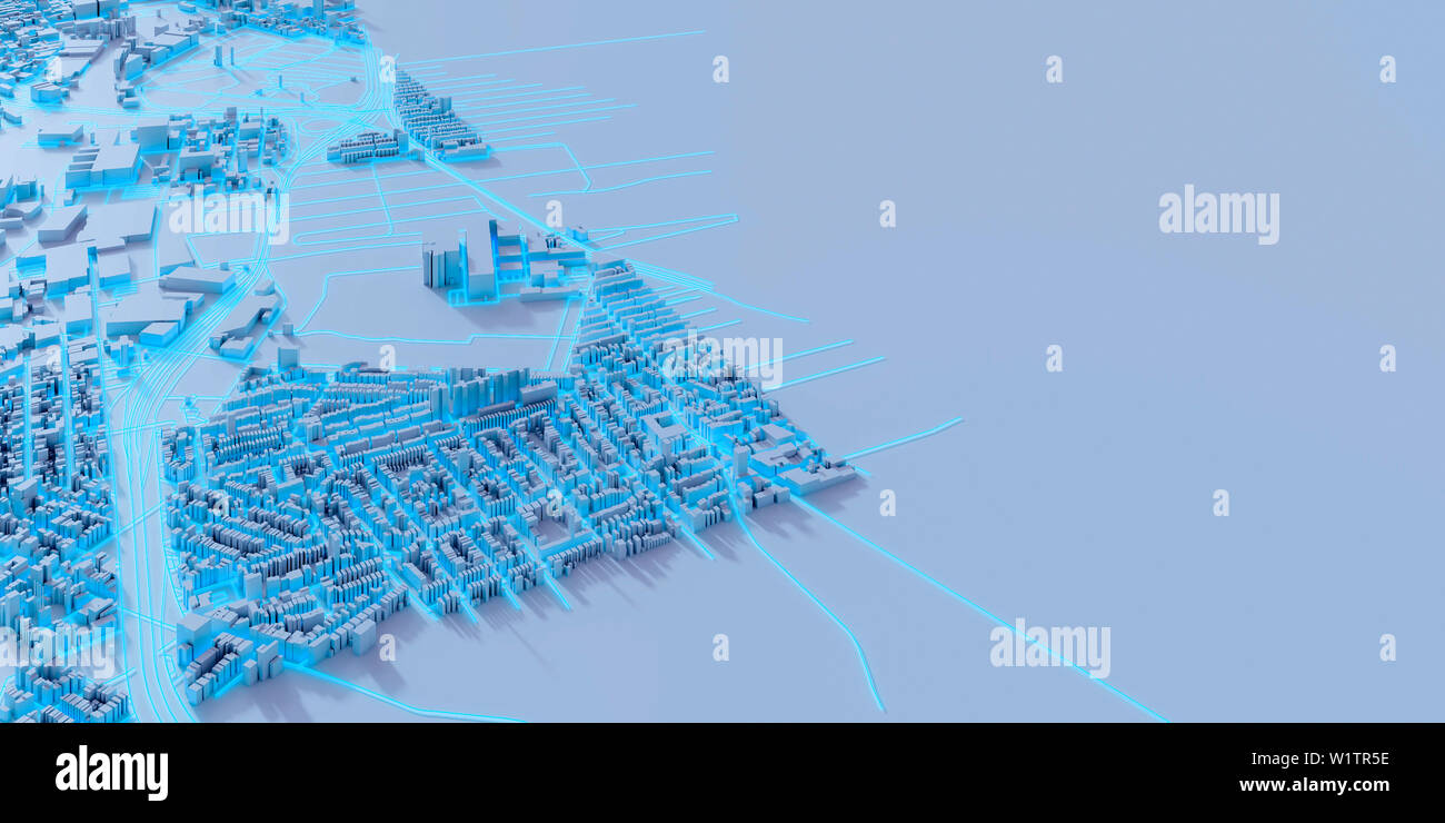 Techno Mega City; städtische und futuristische Technologie Konzepte, original 3D-Rendering Stockfoto