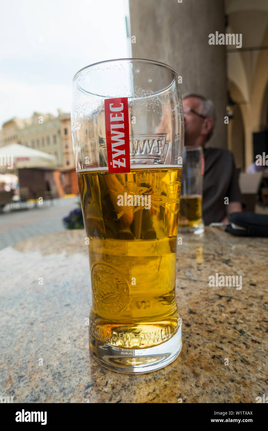 Ein Glas Zywiec Polnisches Bier, Krakau, Polen, Europa. Stockfoto