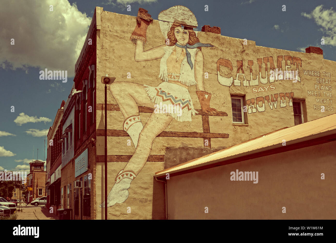 Vintage lackiert Werbung anmelden Las Vegas New Mexico USA Stockfoto