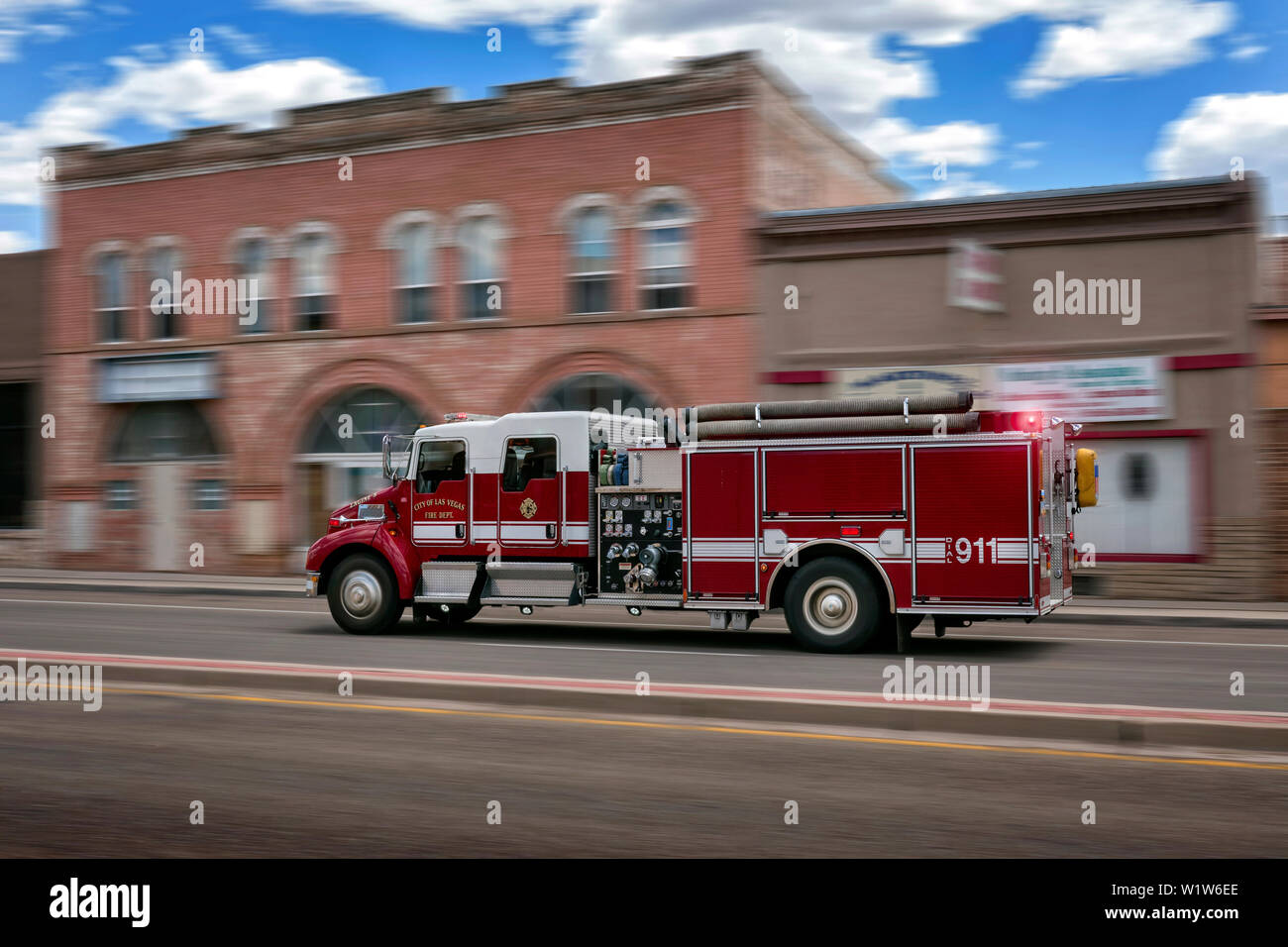 Las Vegas New York Feuerwehr Fire Engine auf Anruf in der Stadt. Stockfoto