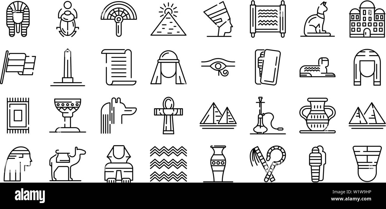 Ägypten Symbole gesetzt, outline Style Stock Vektor