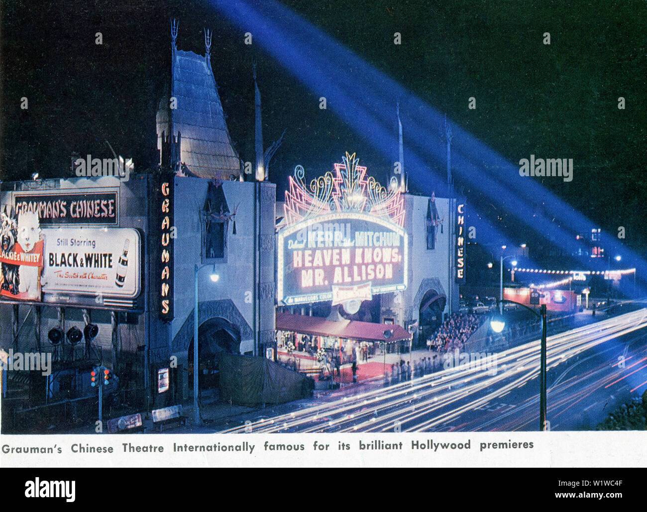 Eine 1950er Postkarte Bild von Grumans berühmte Chinese Theatre in Hollywood, Los Angeles, Kalifornien, USA Stockfoto