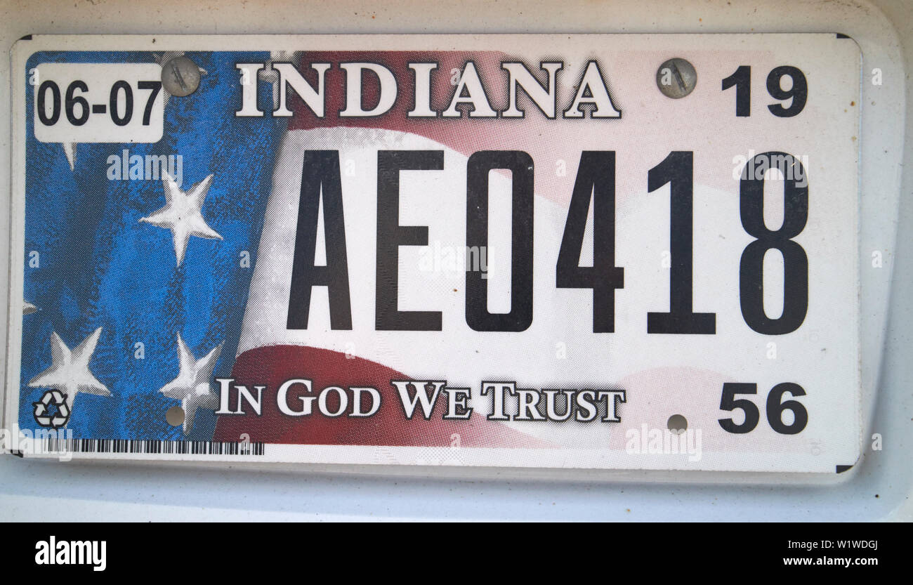 Indiana State License Plate in Gott wir Indiana USA vertrauen Stockfotografie Alamy