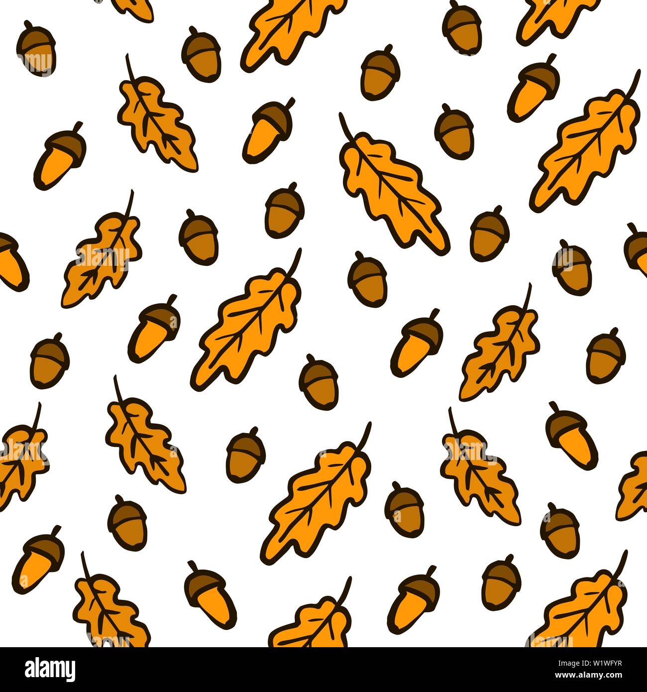 Hand zeichnen Herbst Eichenlaub Eicheln und Tannenzapfen Muster. Vektor endlose Hintergrund von Orange und Braune Blätter fallen. Vorlage für den Druck auf Stoff Wr Stock Vektor