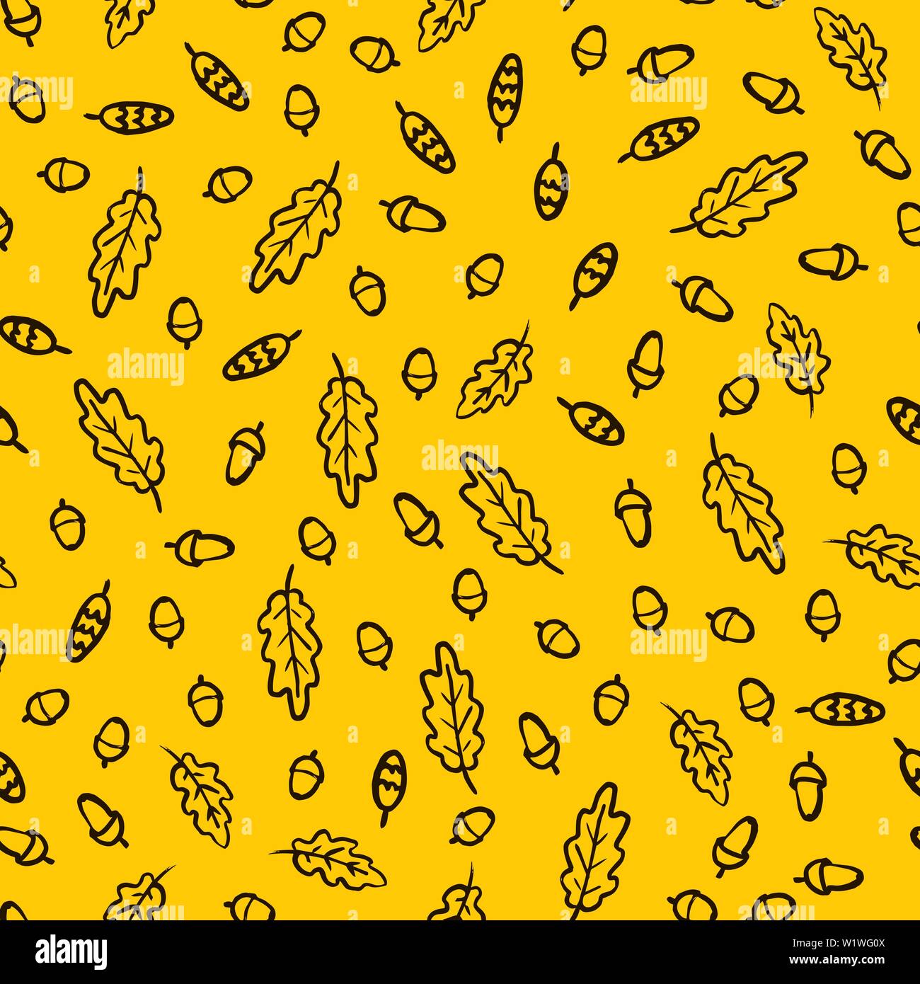 Hand zeichnen Herbst Eichenlaub Eicheln und Tannenzapfen Muster. Vektor endlose Hintergrund von Orange und Braune Blätter fallen. Vorlage für den Druck auf Stoff Wr Stock Vektor