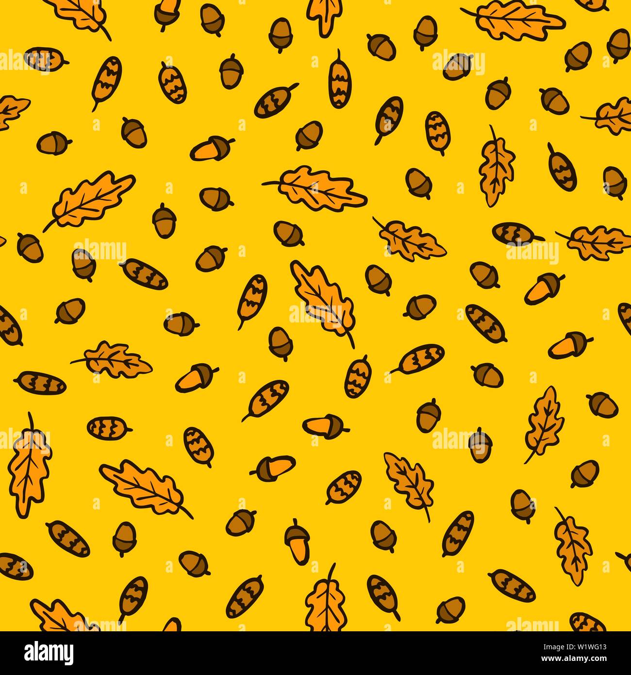 Hand zeichnen Herbst Eichenlaub Eicheln und Tannenzapfen Muster. Vektor endlose Hintergrund von Orange und Braune Blätter fallen. Vorlage für den Druck auf Stoff Wr Stock Vektor