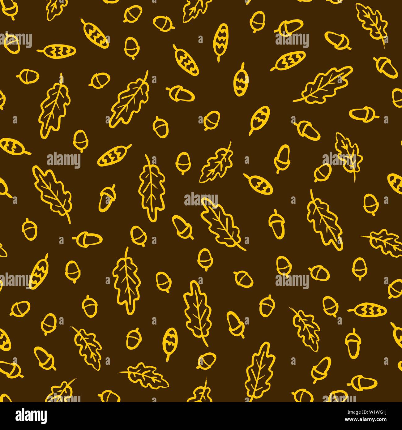 Hand zeichnen Herbst Eichenlaub Eicheln und Tannenzapfen Muster. Vektor endlose Hintergrund von Orange und Braune Blätter fallen. Vorlage für den Druck auf Stoff Wr Stock Vektor