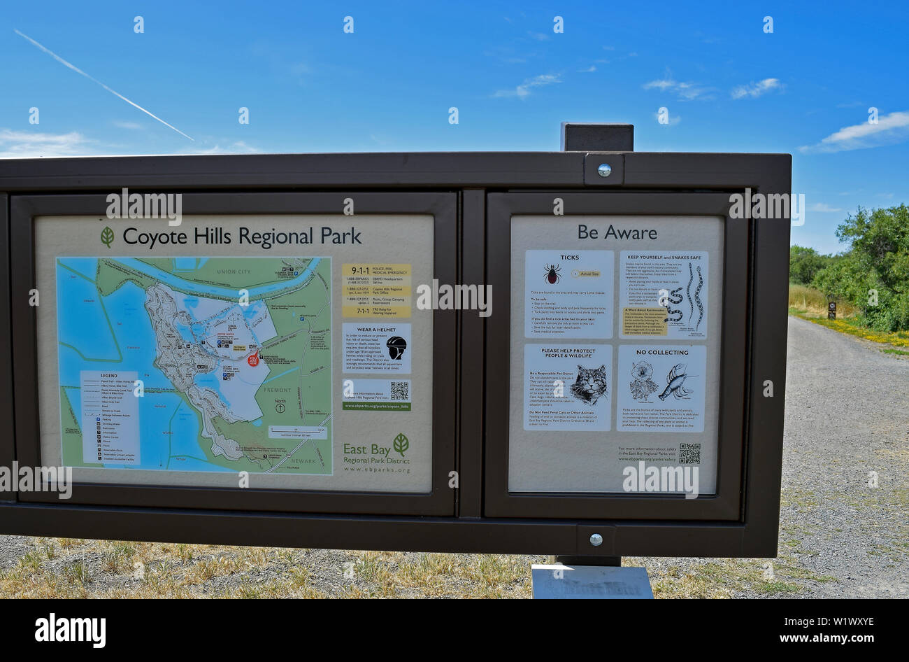 Coyote Hills Regional Park Karte und Informationen. Kalifornien. Stockfoto