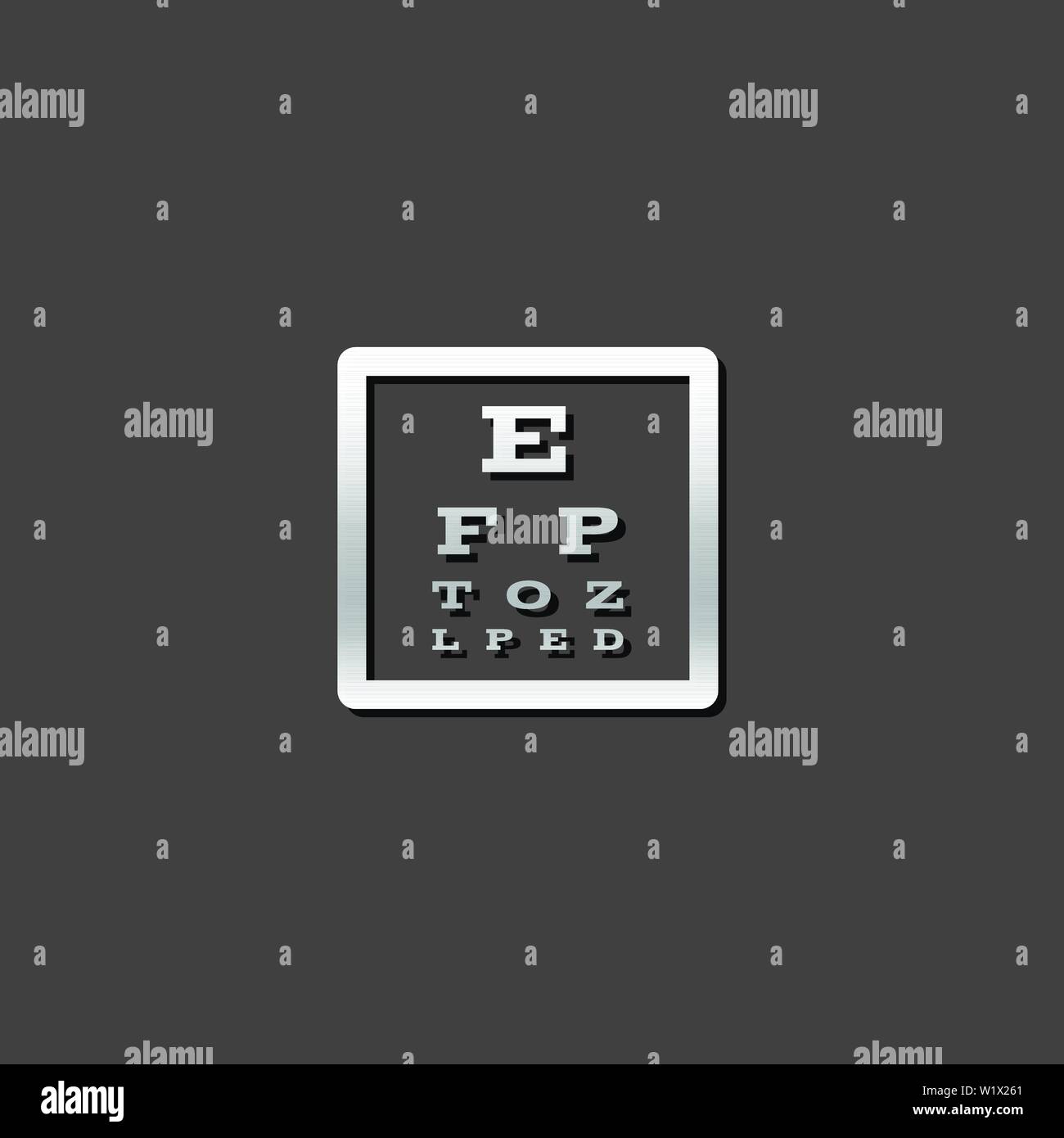 Auge Test Seite Symbol in metallic grau farbe Stil. Buchstaben kleinen winzigen Stock Vektor