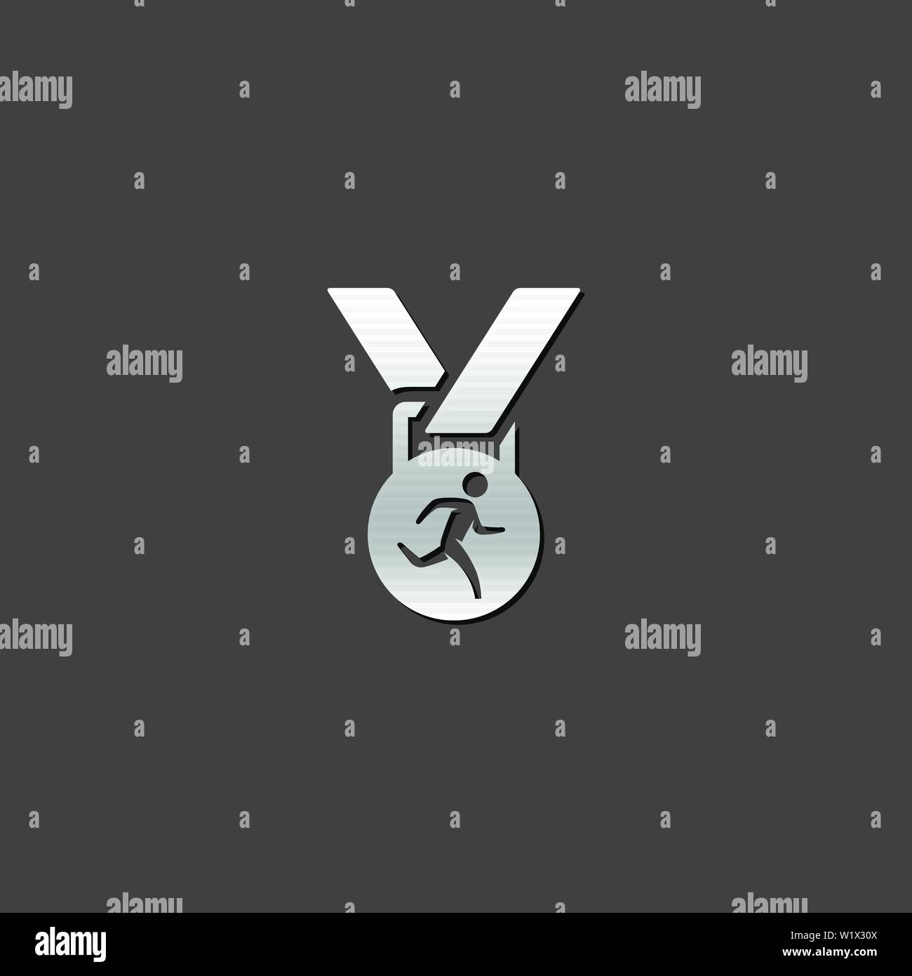 Athletische Medaille Symbol in metallic grau farbe Stil. Sport triathlon Marathon Stock Vektor