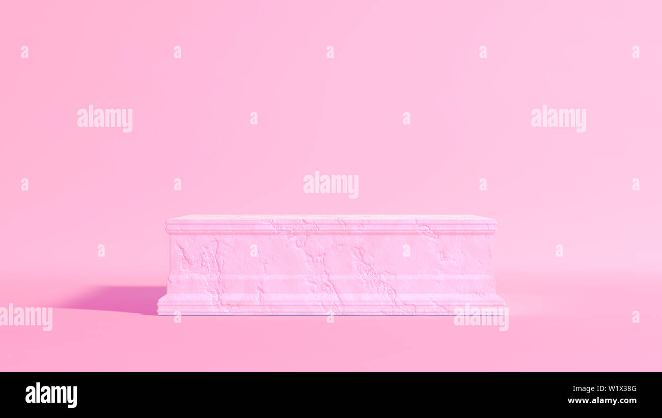 Einen leeren rechteckigen Marmor Stein Trophäe Base auf einem isolierten Lachs pink studio Umgebung - 3D-Rendering Stockfoto