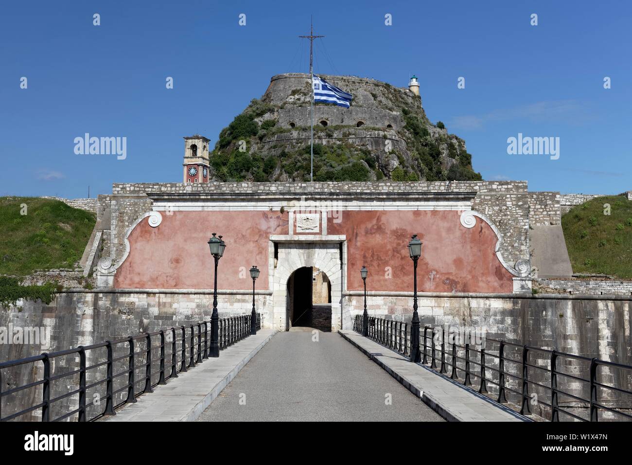 Alte venezianische Festung, Brücke und Tor, Korfu Stadt, Insel Korfu, Ionische Inseln, Griechenland Stockfoto