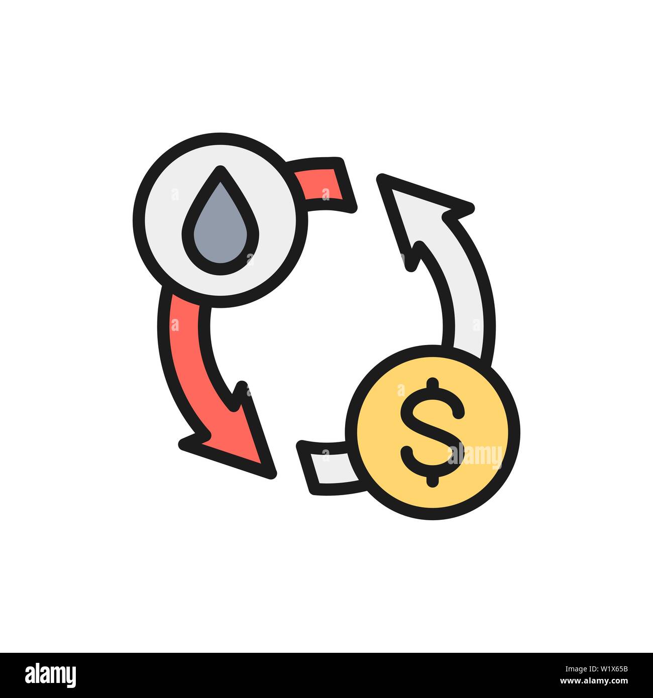 Vektor Ölwechsel, Wasser übertragen, konvertieren, Flachbild Color Line Symbol. Stock Vektor