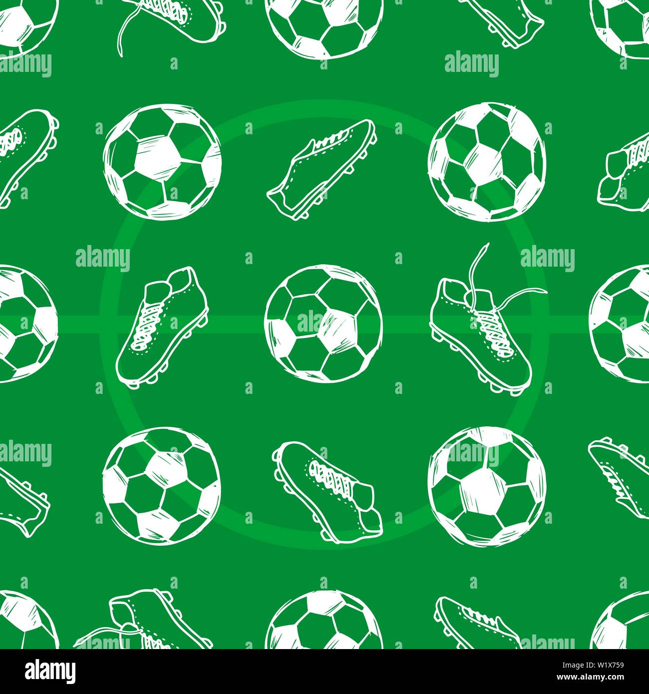 Fußball Fußball Bälle und Schuhe doodle nahtlose Muster. Vector Illustration Hintergrund. Für Druck-, Textil-, Web-, Home Decor, Mode, Oberfläche, graphi Stock Vektor