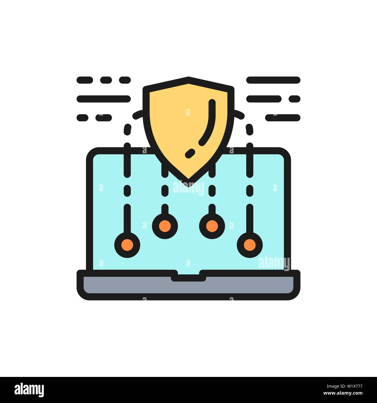 Vektor Sicherheit laptop, sicheren Computer, Web schützen, Geräteschutz flachbild Color Line Symbol. Stock Vektor