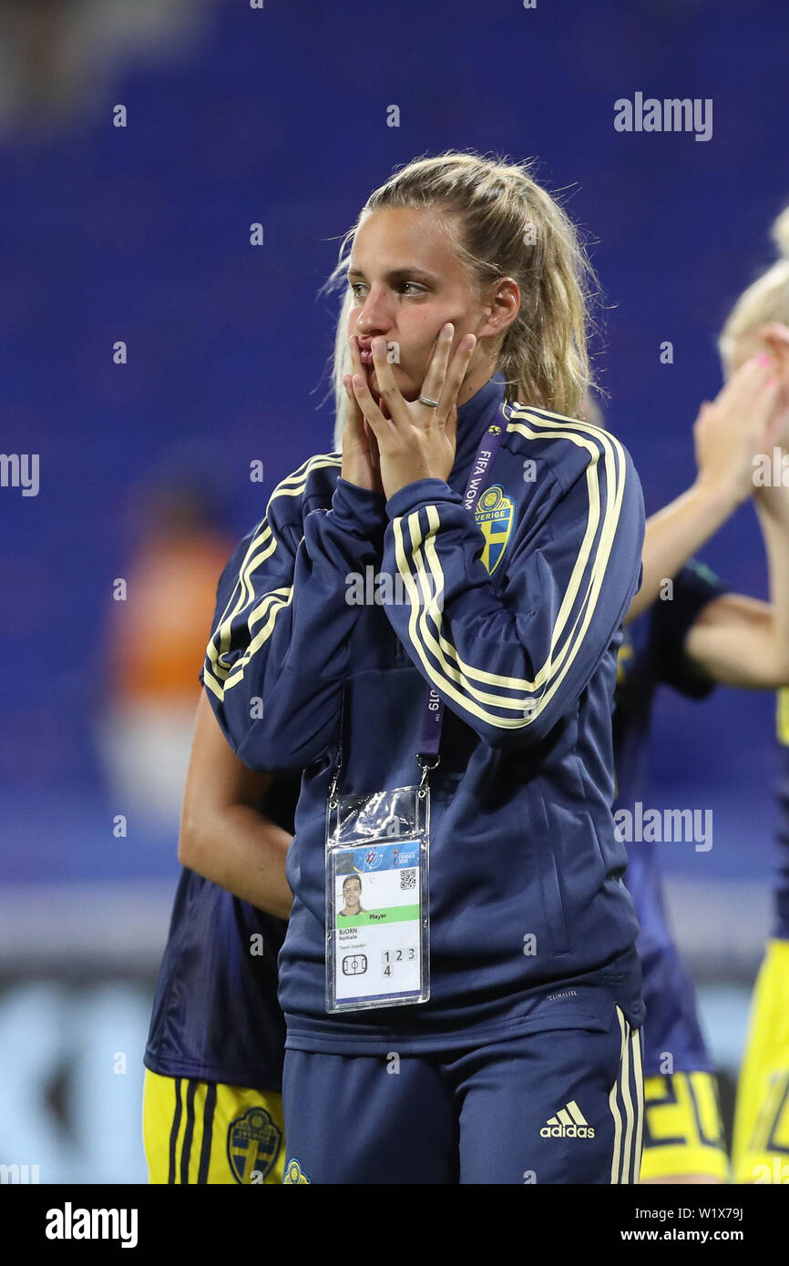 Lyon, Frankreich. 3. Juli 2019. Nathalie Bjorn von Schweden reagiert nach dem Halbfinale zwischen den Niederlanden und Schweden an der 2019 FIFA Frauenfussball Weltmeisterschaft in Stade de Lyon in Lyon, Frankreich, 3. Juli 2019. Credit: Xu Zijian/Xinhua/Alamy leben Nachrichten Stockfoto