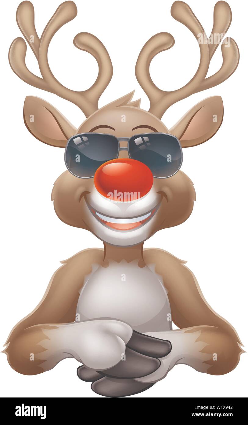 Coole Weihnachten Rentier Cartoon Hirsche in der Sonnenbrille Stock Vektor