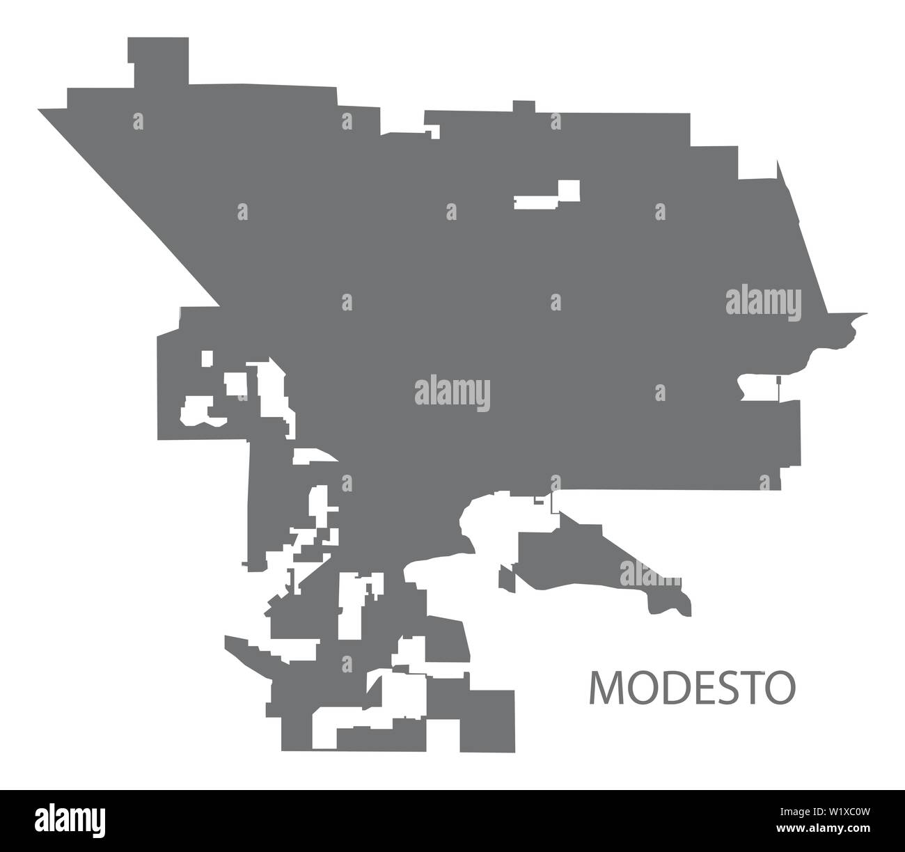 Modesto Kalifornien Stadtplan Grau Abbildung silhouette Form Stock Vektor