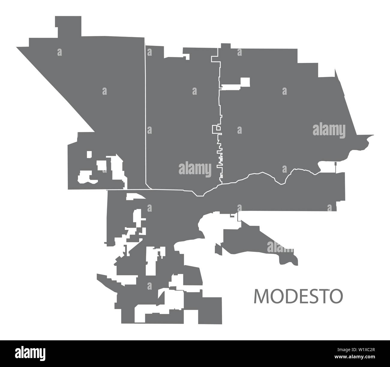 Modesto Kalifornien Stadtplan mit nachbarschaften Grau Abbildung silhouette Form Stock Vektor