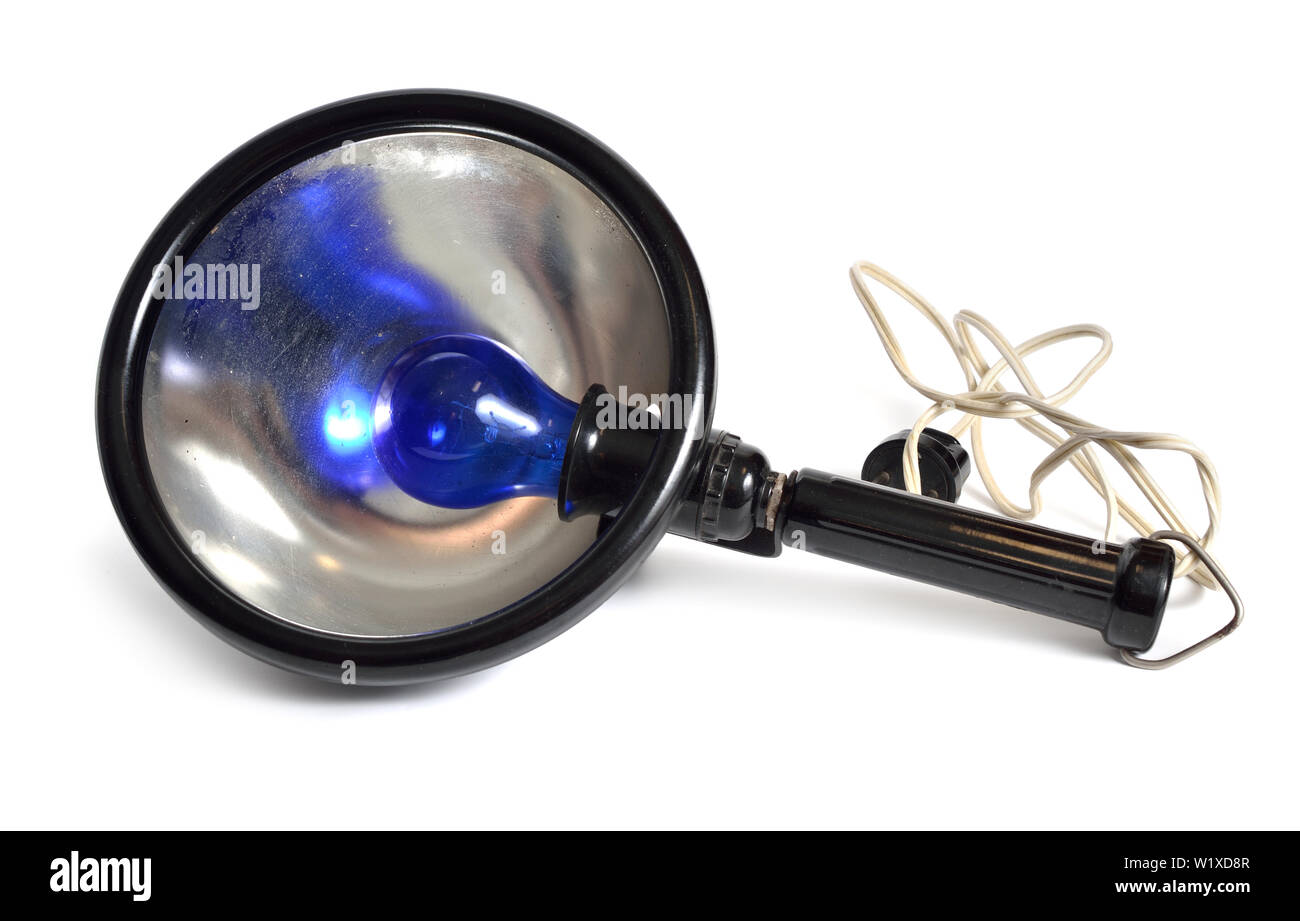 Die Minin Minin Reflektor mit blaue Lampe auf weißem Hintergrund Stockfoto