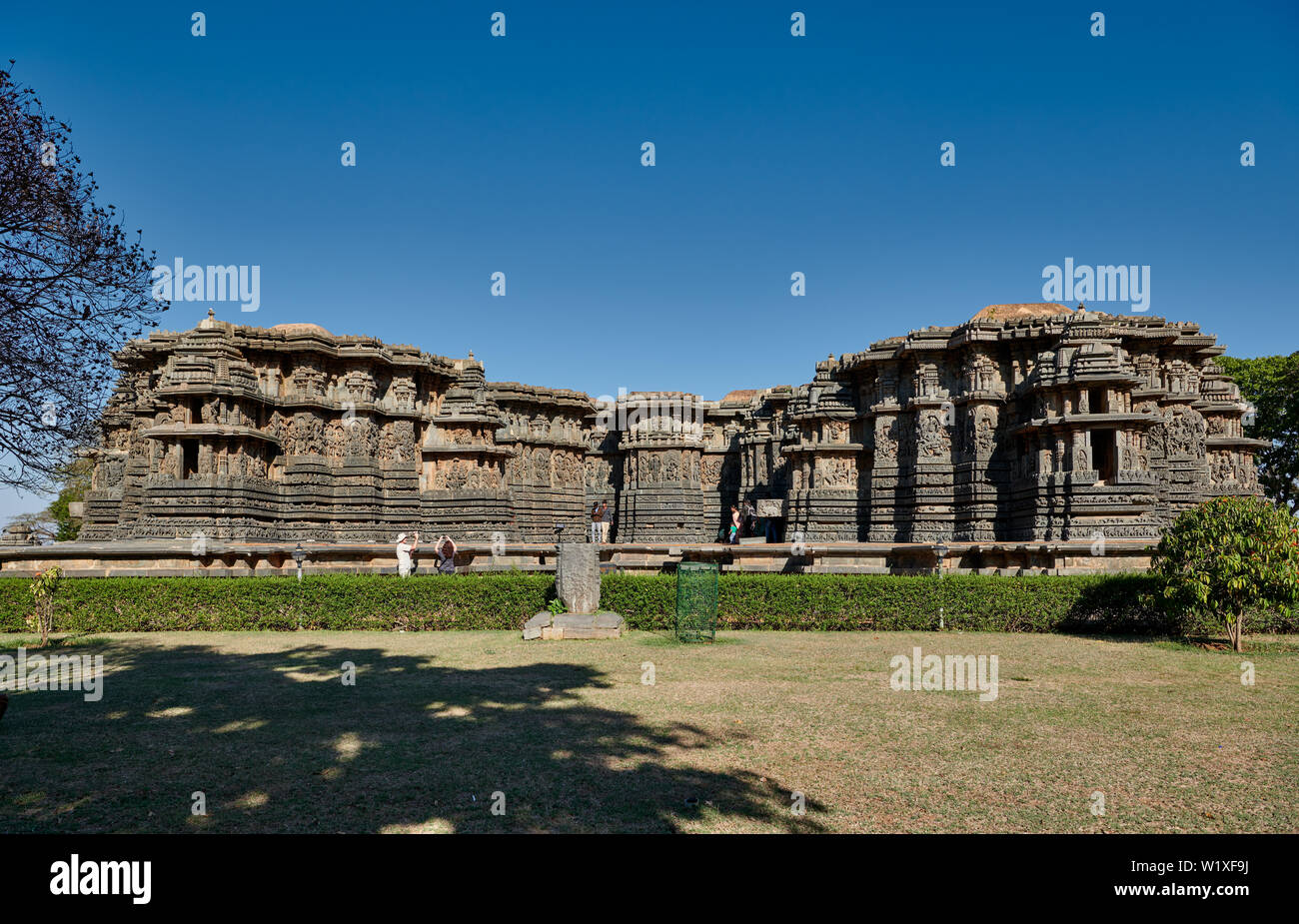 Stone Carvings auf halebid Hoysaleswara Jain Tempel, Dwarasamudra (Tor zur See), Halebidu, Hassan, Karnataka, Indien Stockfoto