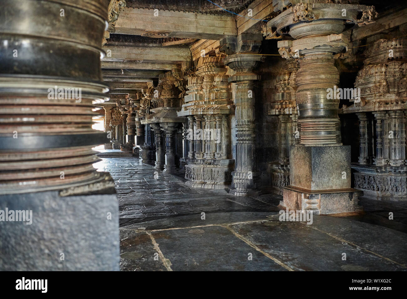 Innere Aufnahme der Halebid Hoysaleswara Jain Tempel, Dwarasamudra (Tor zur See), Halebidu, Hassan, Karnataka, Indien Stockfoto