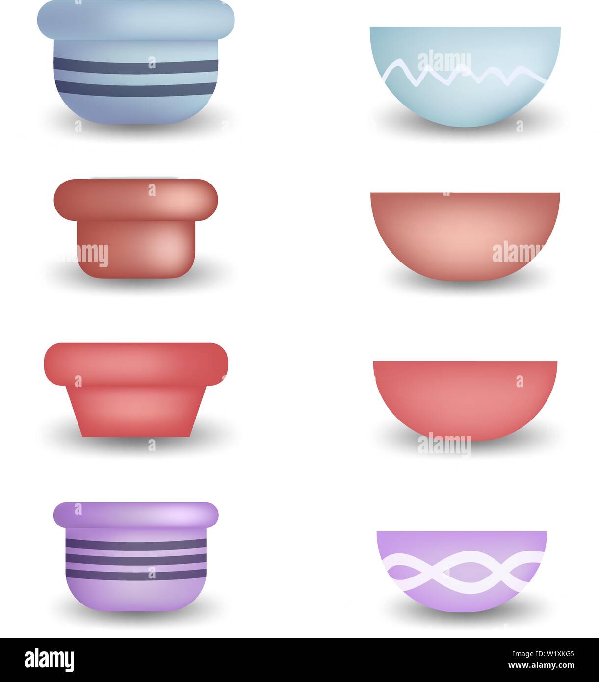Satz von verschiedenen geometrischen Blumentöpfe. Tontopf und Vase für Fensterbank, Haus und Büro Dekoration aufgestellt. Vector Illustration auf weißen backgr isoliert Stock Vektor