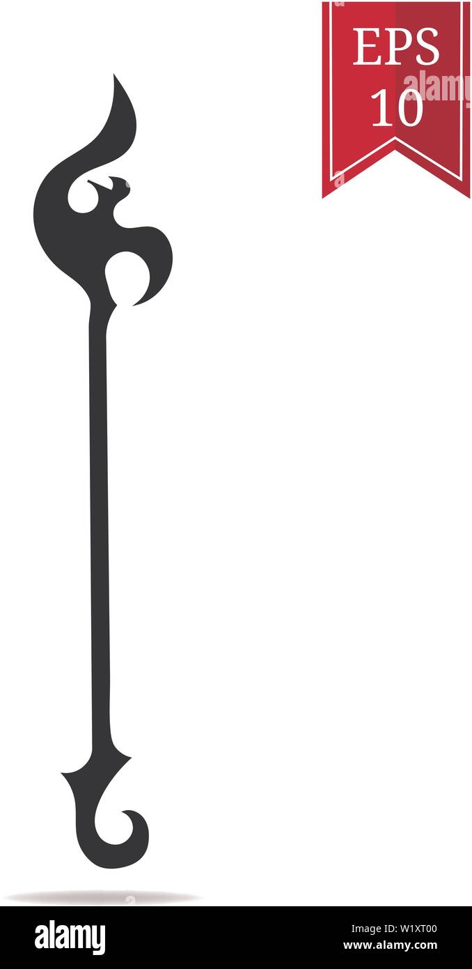 Silhouette Personal Symbol isoliert auf weißem Hintergrund. Zauberstab Waffe. Seltene Sorte Magier Zauberstab. Vector Illustration für Design, Game, Karte, Web. Stock Vektor Silhouette Personal Symbol isoliert auf weißem Hintergrund. Zauberstab Waffe. Seltene Sorte Magier Zauberstab. Vector Illustration für Design, Game, Karte, Web. Stock Vektor